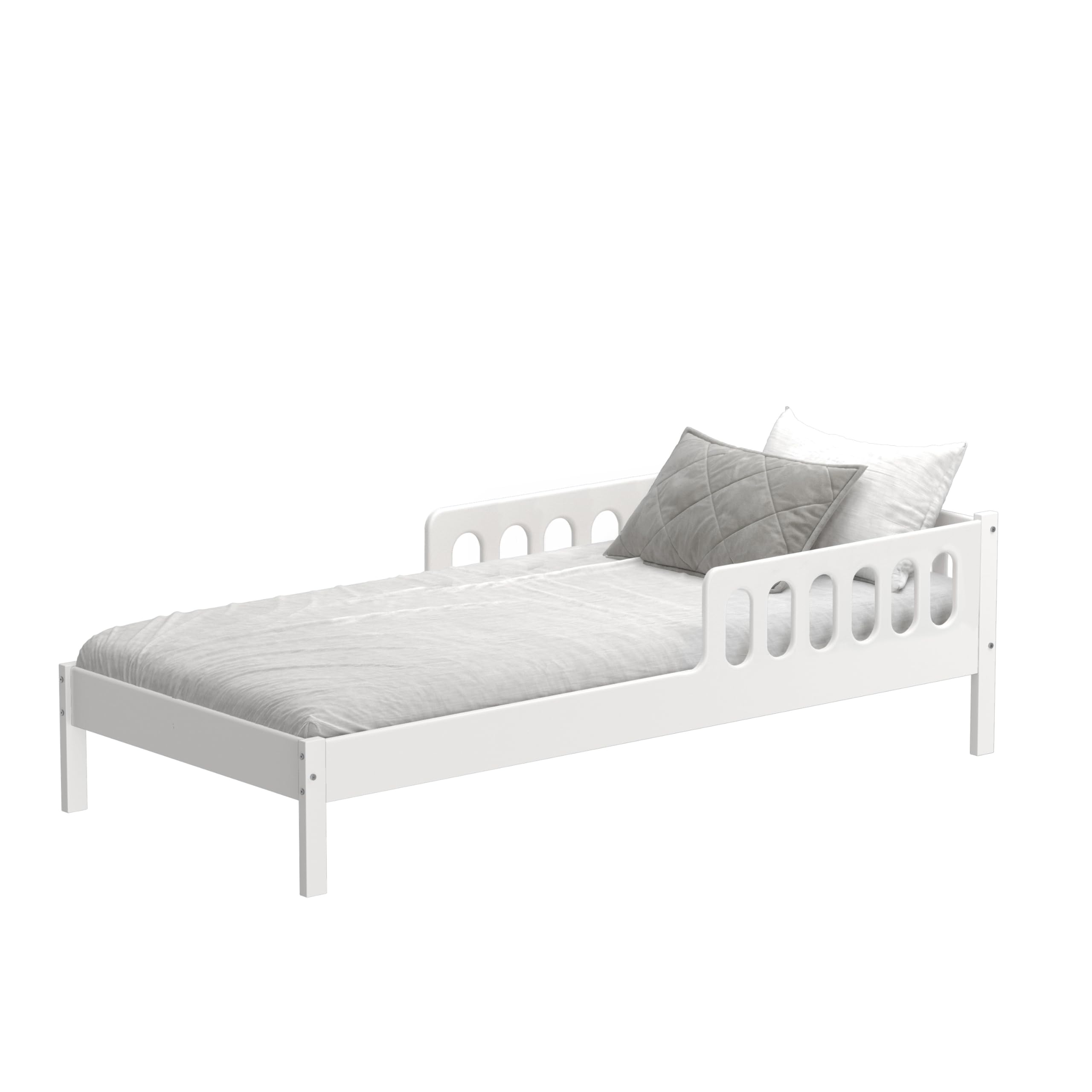 CADANI Finn Kinderbett 90x200 cm weiß mit Rausfallschutz, bis 200 kg belastbar, extra starker Roll-Lattenrost,