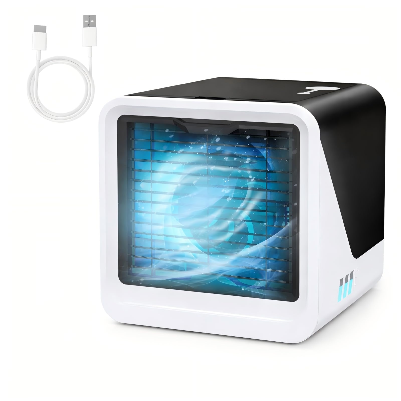 Mobile Klimaanlage Ohne Abluftschlauch, Mini Luftkühler Mit Wasserkühlung, USB Typ-C Ventilator Leise, 3 Geschwindigkeiten, Tragbarer Air Cooler Für Schlafzimmer, Büro, Auto, Tischventilator Klein