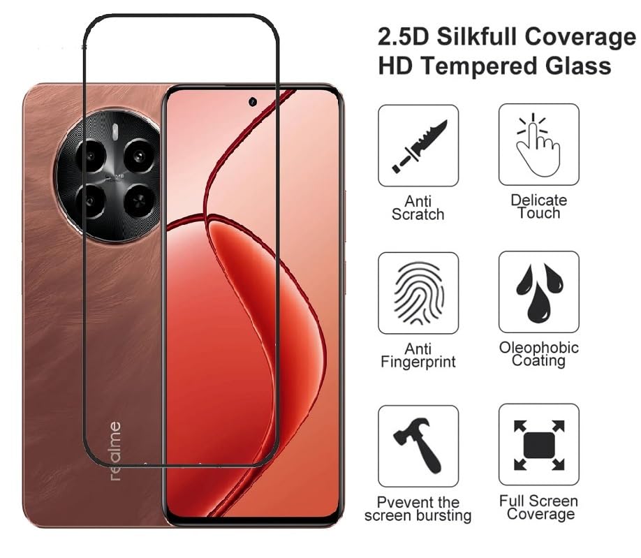 Image of FabeKee Tempered Glass Screen Protector Compatible For Oppo A60 Black Cellphone With Edge To Edge Coverage And Easy Installation Kit (Realme P1)