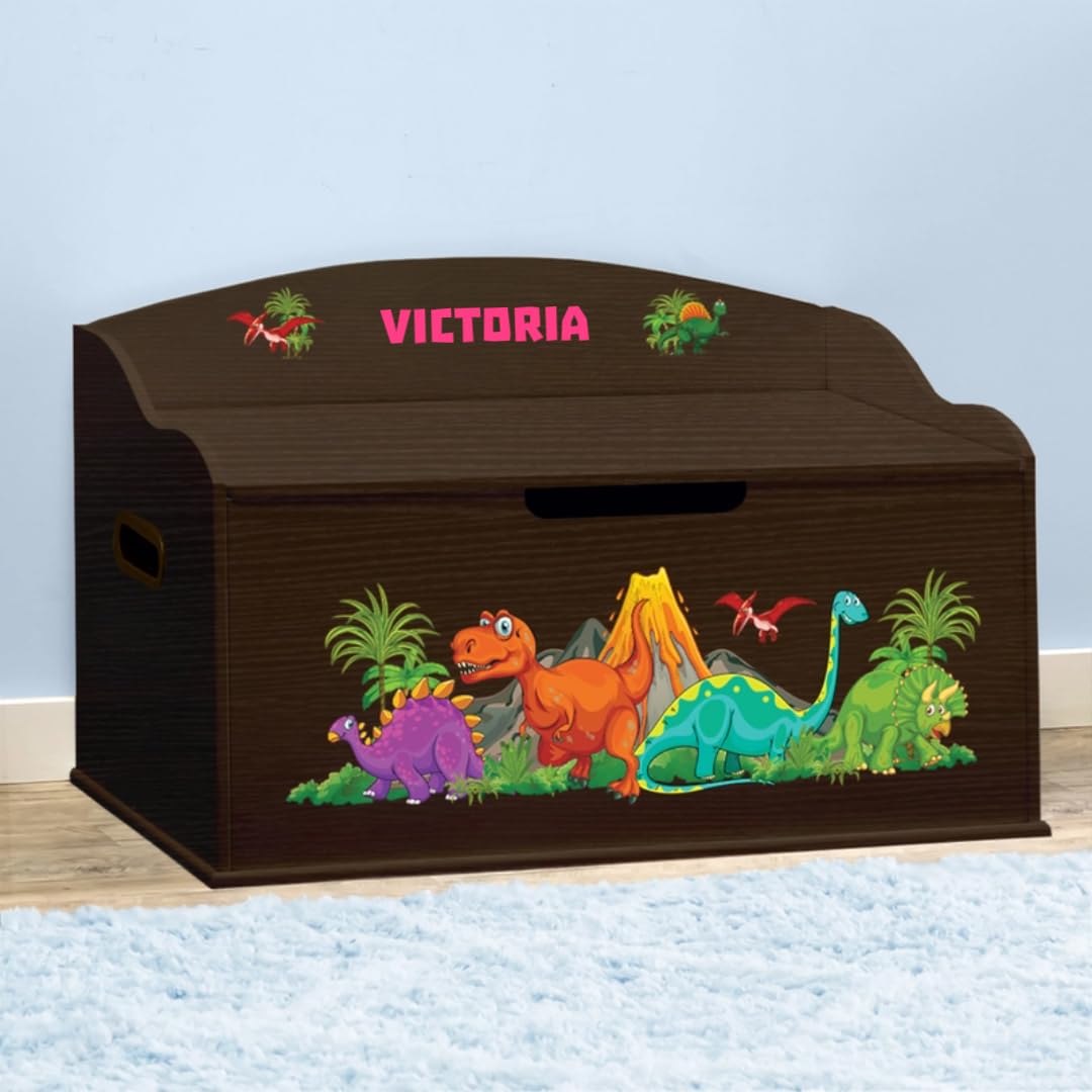 DIBSIES Personalized Creative Wonders Toy Box, Dinosaurs, 30 x 19.25 x 18 inches, Soft-Close Lid (Espresso)