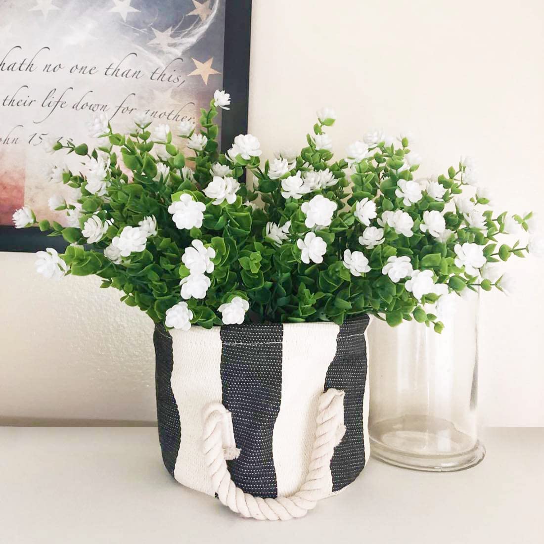 8 Pezzi Fiori Finti Artificiali Arbusti Piante Fiori Artificiali Resistenti ai Raggi UV Arbusti Verdi Artificiali Decorazione per Giardino Finestra Decorazione per Matrimoni Feste (Bianco)