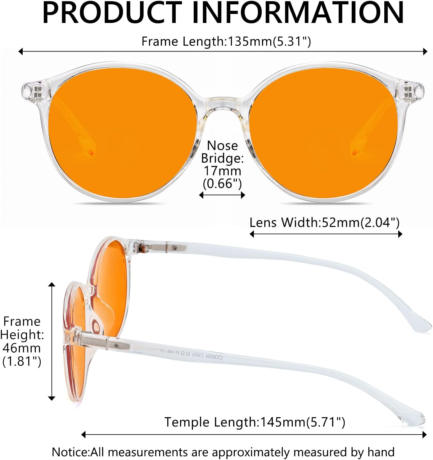 LIKSMU Blue Light Blocking Glasses Computer Gaming TV Phone Sleeping Glasses Women Men Professional Filter Anti Eyestrain B2 Orange Lens 99.9% Blue Light Blocking / Clear Frame 52 Millimeters image 4 of 6 B0BF9YVLV7