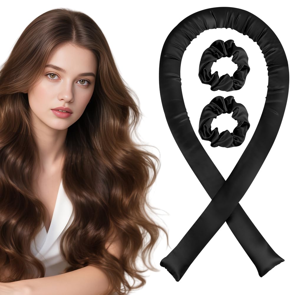 Bigodino per Boccoli, Bigodina Fascia Capelli, Fascia Bigodino Kit Fai da Te, Senza Calore, Con Fascio per Capelli, Morbido, per Salon Barber, Capell Medi Lunghi- Nero