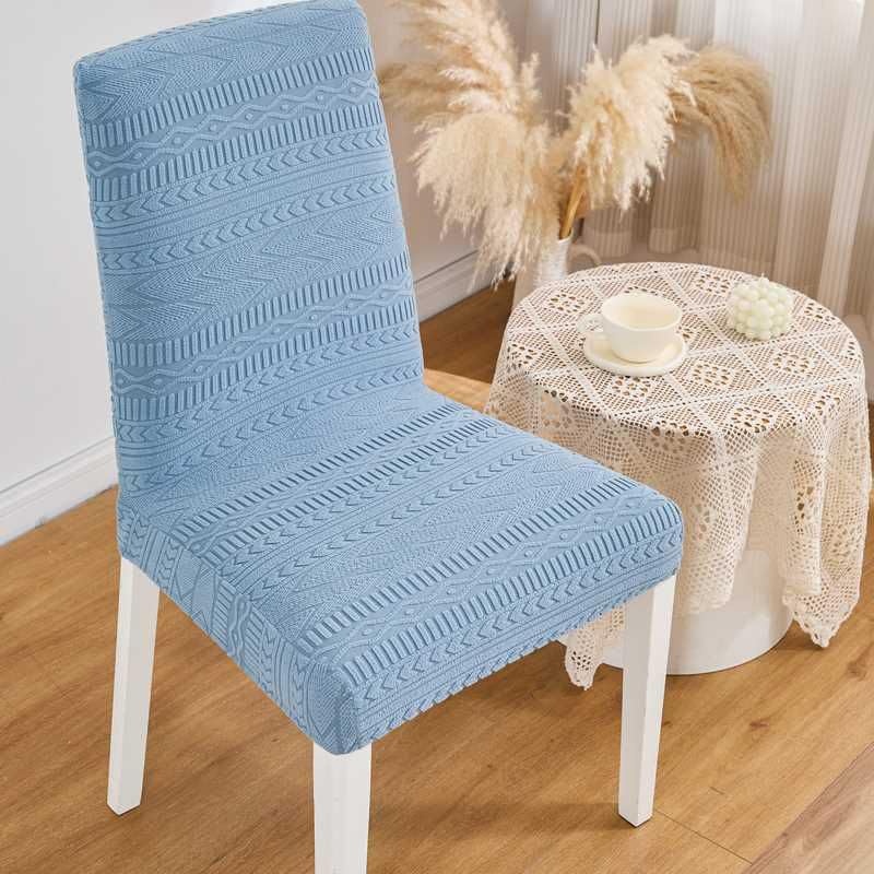 Image of HOMETHREADS Elastic Jacquard Chair Cover Stretch Removable Washable Short Dining Chair Cover Protector Seat Slipcover (Blue, Pack of 2)