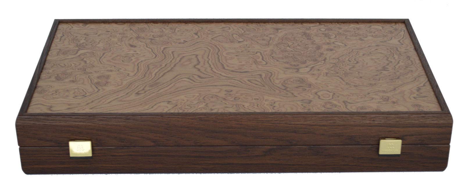 Manopoulos Walnut Burl Traditional 19" Backgammon Set - Olive Checkers