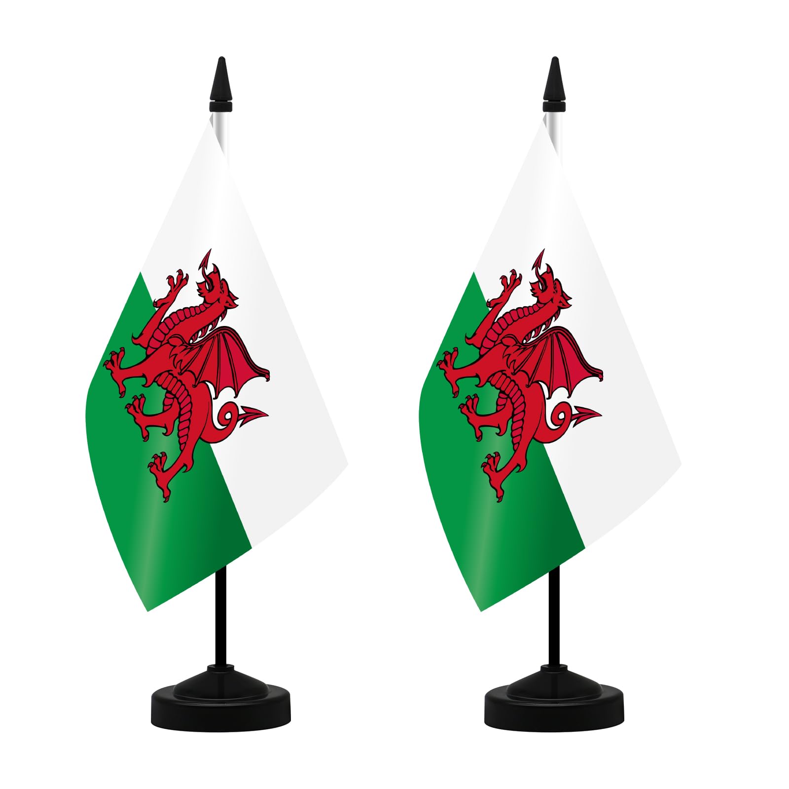 NQ Wales Table Flag Set, 21 x 14CM Small Welsh Flag with Stand Base, Mini Flagpole Kit for Office Home Conference Holiday Decorations (2 Pack)