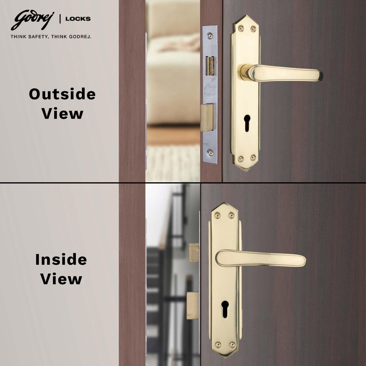 Godrej Mortise Door Lock Handle Set | 200mm Decor | 6-Lever Locking Mechanism | Reversible Latchbolt | Suitable for Left & Right Handed Doors (Brass Finish) — Amazon image 2