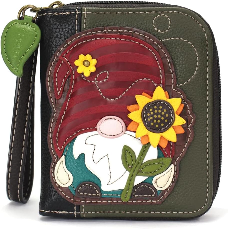 Chala Gnome Vegan Leather Zip Around Wallet with Wristlet (Gnome - Olive)