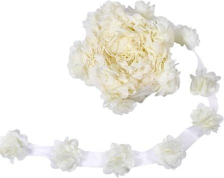 10 Yards 3D Chiffon Flower Lace Trims Sewing Fabric Appliques for Clothing Suitable for Women Clothing Decoration, Wide 2.16 in, Creamy White