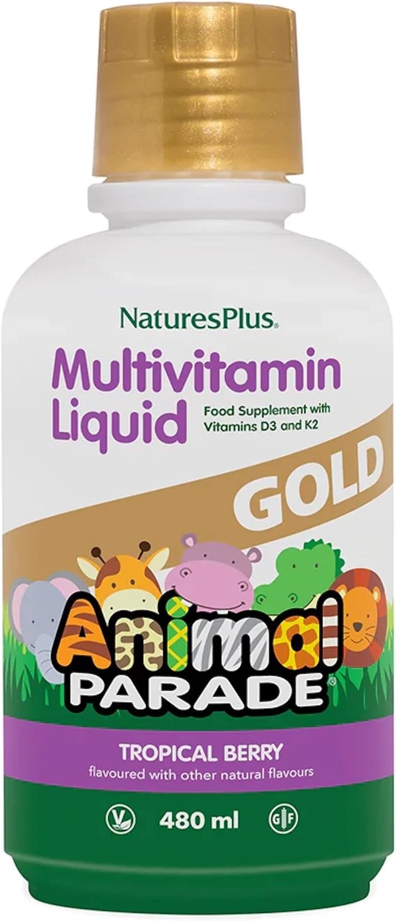 Animal Parade Gold Children's Liquid Multivitamin, 16 fl oz - Natural Tropical Berry Flavor - Immune Support Supplement - Gluten Free, Vegan - 32 Servings