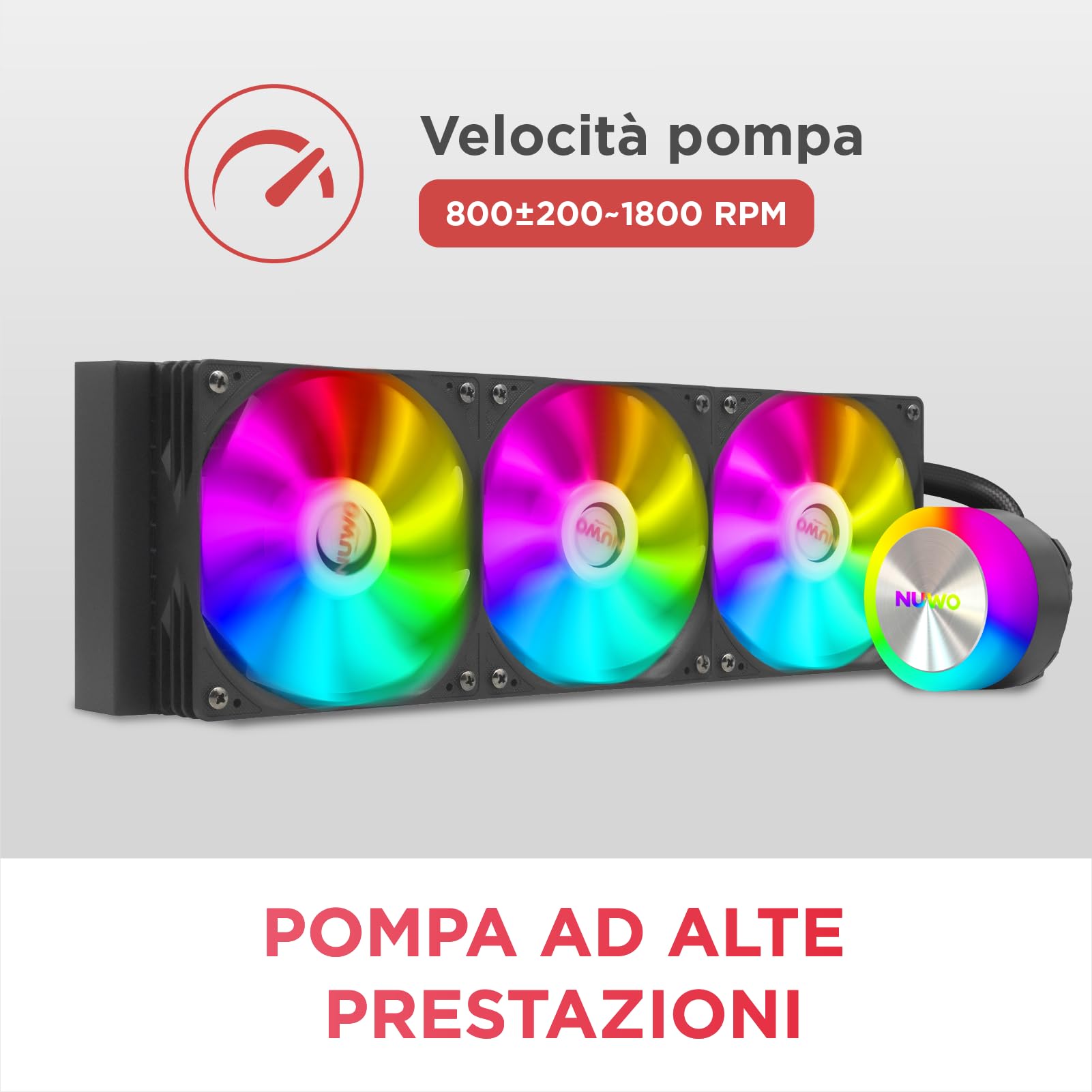 Nuwo Celsius Dissipatore Liquido CPU AIO 360mm ARGB | Raffreddamento a Liquido con 3 Ventole PWM | Pompa 3000RPM | Compatibile Intel LGA 1851/1700/1200/115X e AMD AM5/AM4