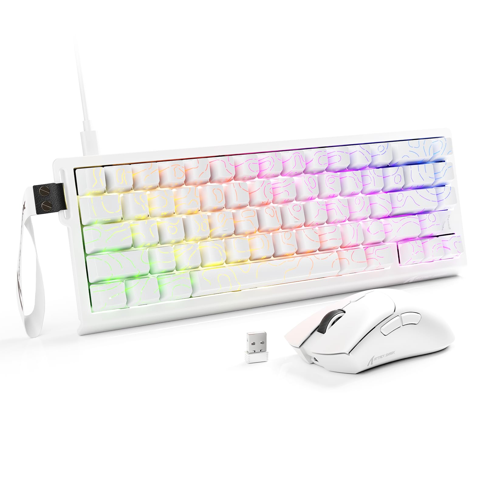 ATTACK SHARK X68 HE & R1 Combo Gaming Teclado y Ratón, Teclado 8000Hz con Cable Rapid Trigger, Precisión 0,01 mm, Snap Tap, 59g Ratón Inalámbrico SUPERLIGHT, 18000DPI, BT/2.4G/USB-C, Contornos Blancos