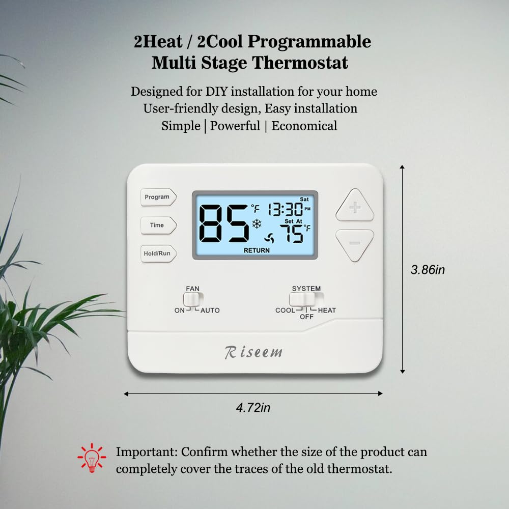 Termostato programable, multietapa, 2 calor/2 frío, termostato avanzado para sistemas HVAC mejorados, retroiluminación blanca