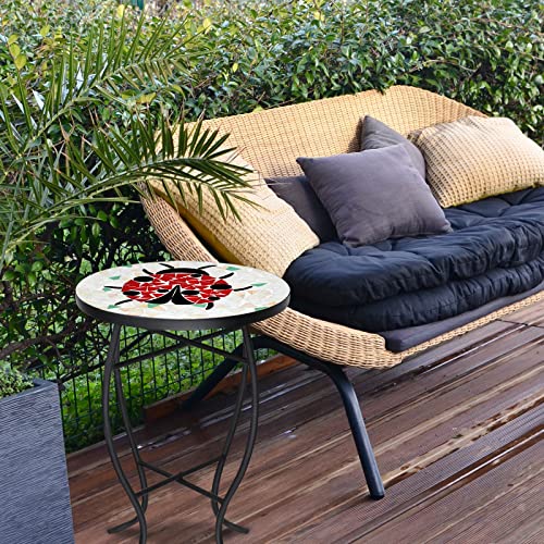 Vcuteka Outdoor Mosaic Side Table Small Patio Table Coffee Table Ladybird Outside Accent Table Round End Plant Table For Bistro Balcony Porch Outdoor Garden Table Ladybug 14'' #TOP4