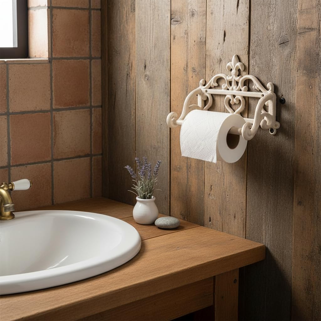 Comfy Hour 6.3 Inch Vintage Cast Iron Toilet Paper Holder, Fleur De Lis image 5