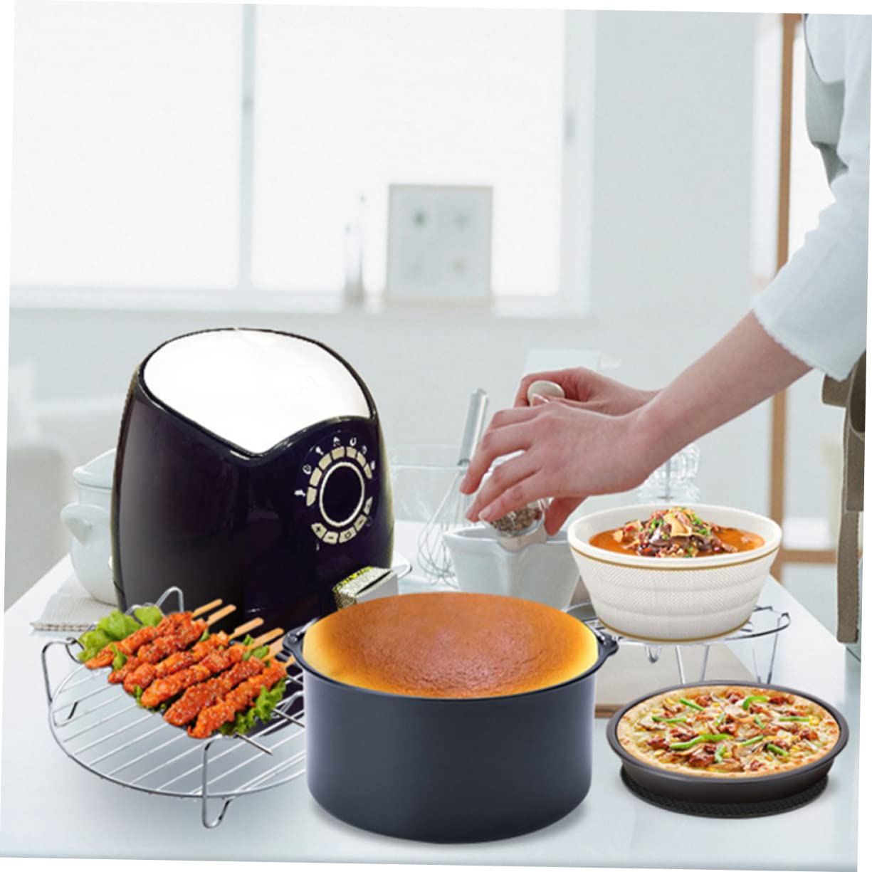 PRETYZOOM 6piezas Sartenes Para Hornear De Accesorios Para Freidora De Aire Utensilios De Cocina De Inoxidable Bandeja Para Hornear Para Hacer Pasteles y Pizza