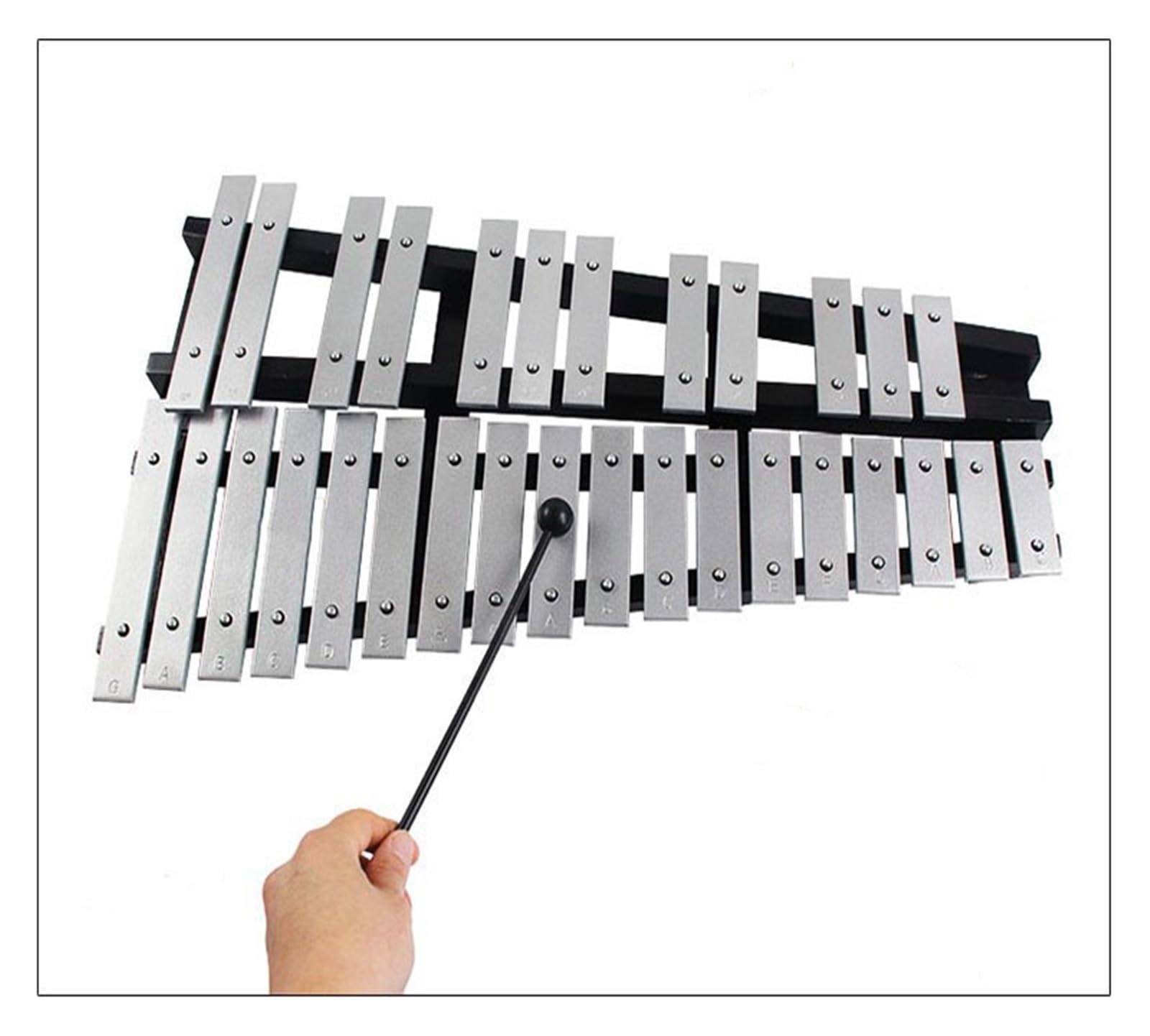 xilofono ​Legno Tasti Bianchi e Neri Tasti Argento Strumento a percussione didattico Pieghevole Carillon con Piastra in Alluminio da 30 Toni (Color : Silver Key)