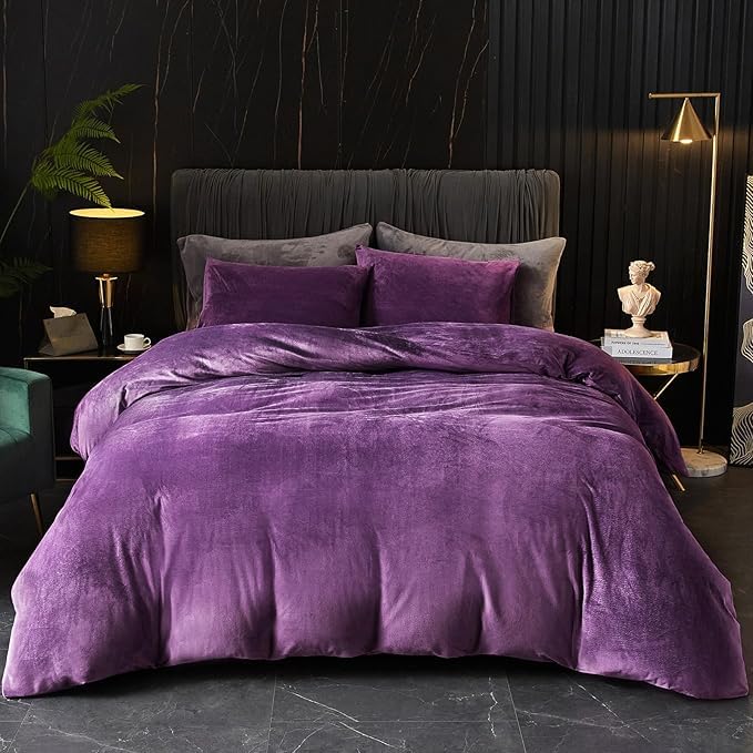 Image of Amazing Super Soft Double Bed Woollen Quilt Cover, 310TC Warm Duvet Cover, Woolen Duvet Cover /Rajai Cover /Blanket Cover /Quilt Cover King Size=90x100 Inches, Winter Blanket Cover (Purple)