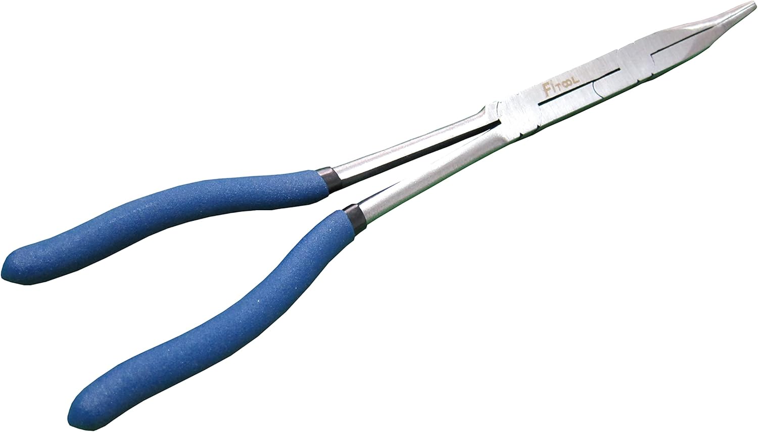 13-Inch Dual Pivot Pliers, 50Cr-V Industrial Quality Precision Tool, Extra Long Reach Compound Action Pliers (45-degree Bent Nose)