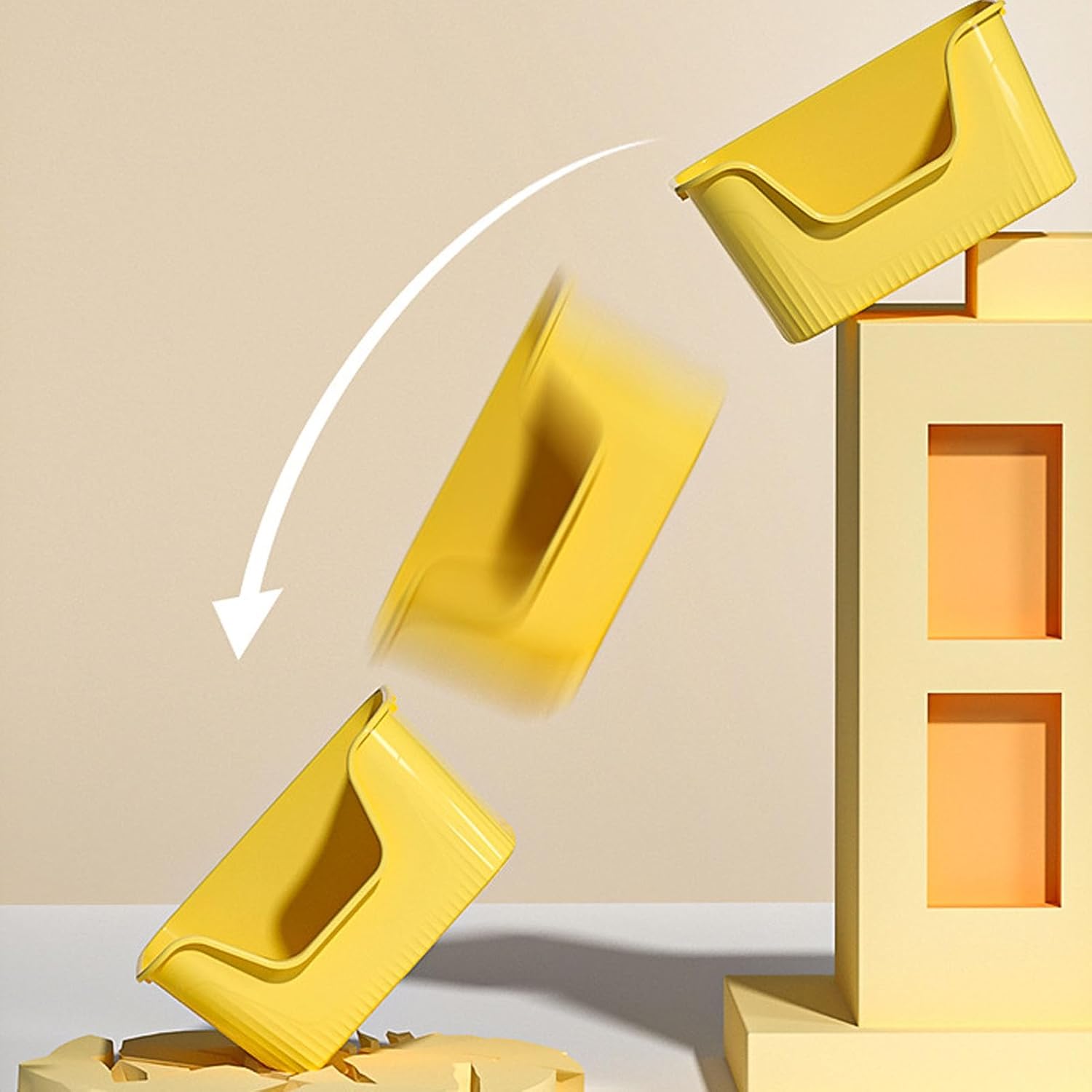 Large Cat Litter Box, Open Kitty Litter Pan Groove Design Sturdy Easy to Clean High Sides for Home (Yellow)