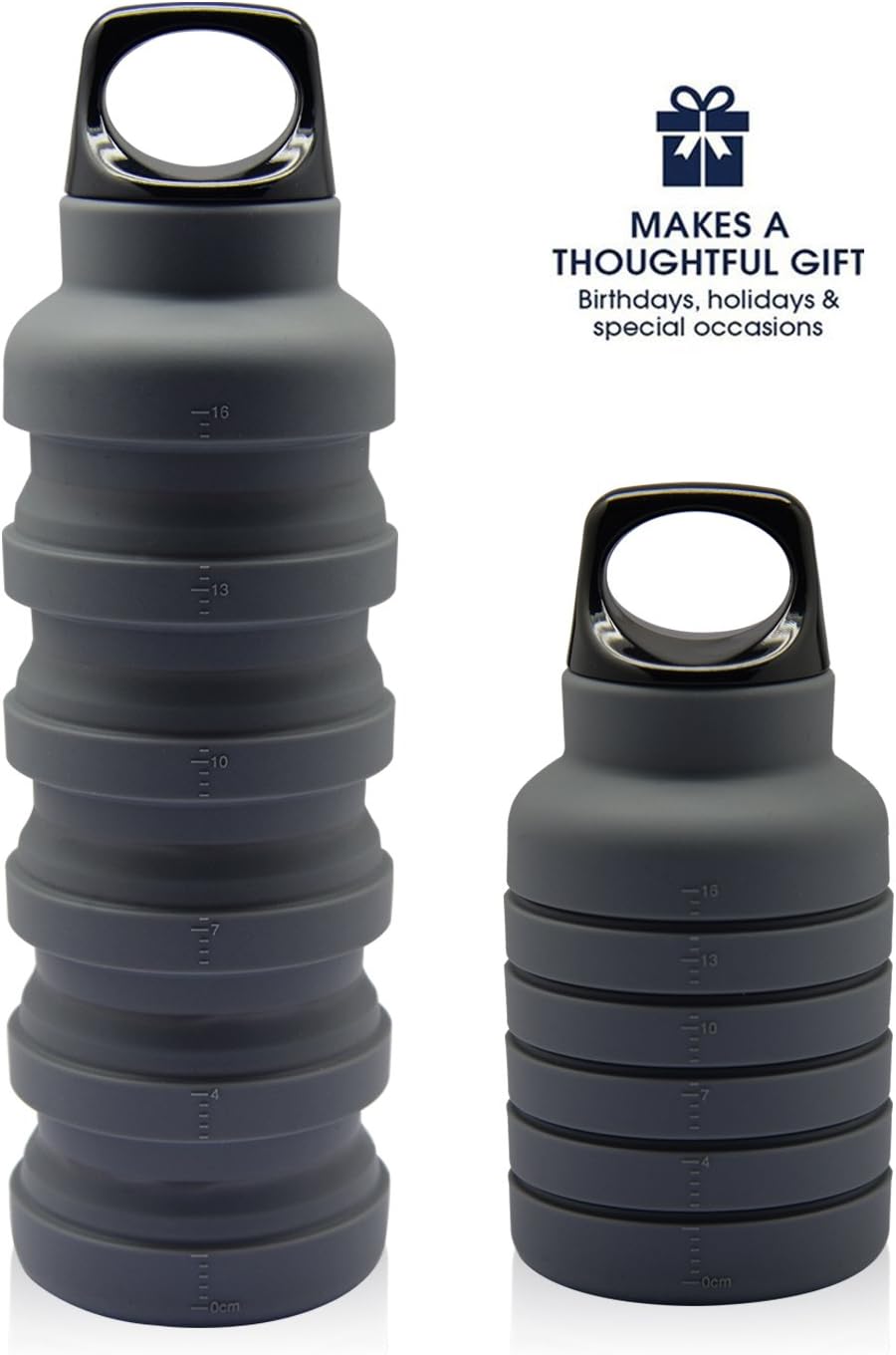 ThinSGO Collapsible Water Bottle Lightweight Travel Bottle with Hook, BPA Free Silicone Drinking Bottle for Outdoors Sports Travel, Adults Students Kids- 500mL