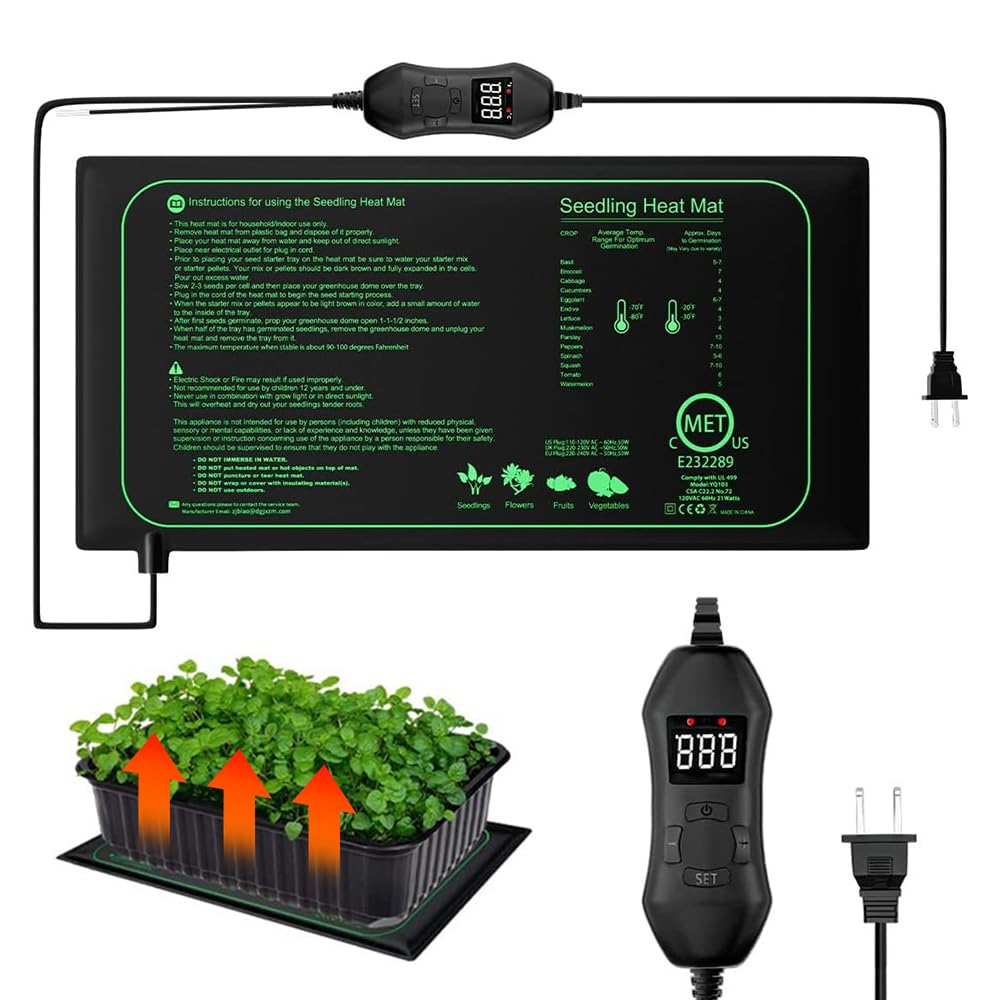 Estera Calefactora para Plantas, 50W Alfombrilla de Calor para Plantas con Controlador de Termostato, Alfombrilla térmica Duradera para Plántulas, Mascotas y Reptiles Negro 20.75X10 Inch