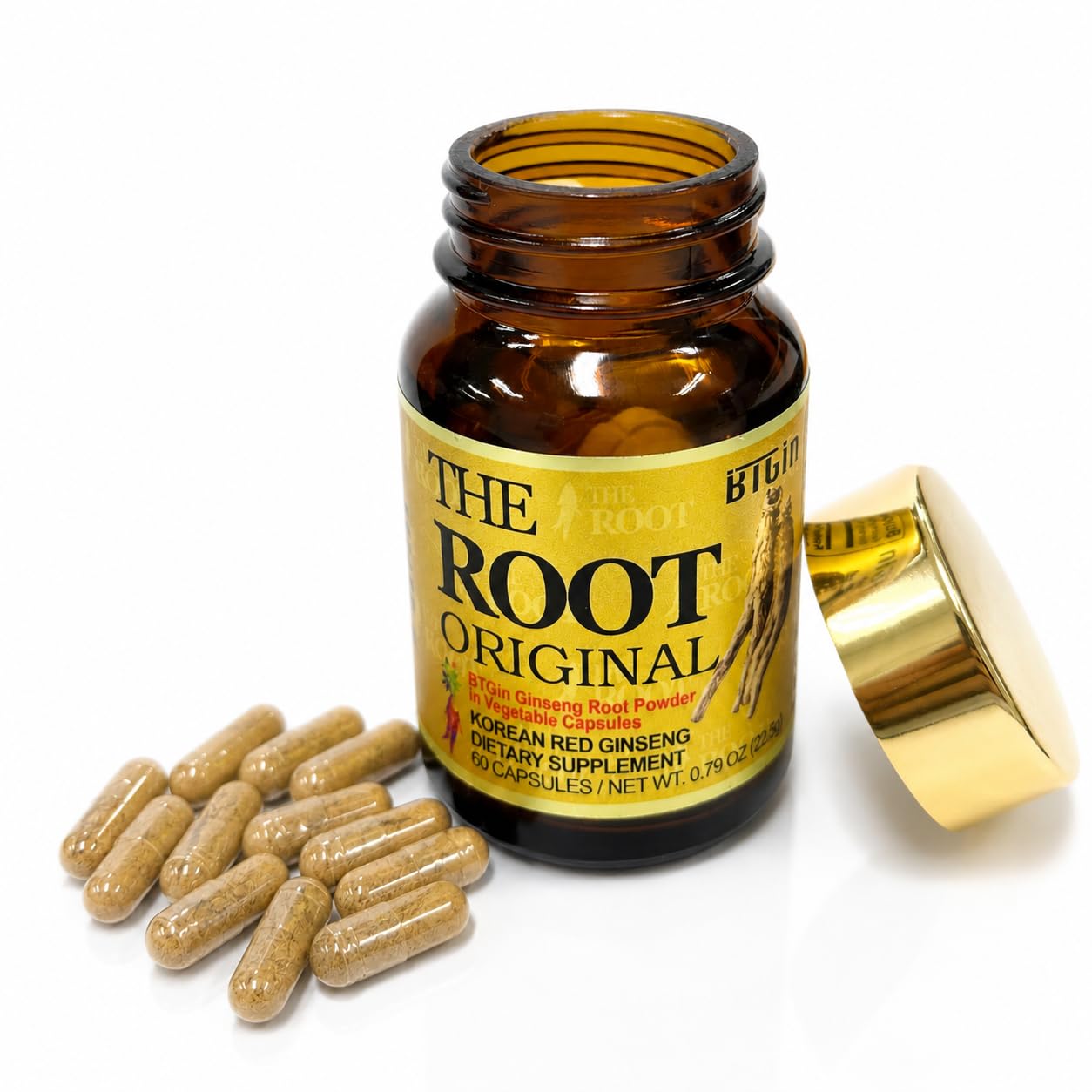 The Root Original Integratore di Ginseng Rosso Coreano Panax - 1100% Polvere di Radice Intera Fine con Fibre Naturali e Minerali - Resistenza, Benessere e Immunità Senza Caffeina - 60 Capsule