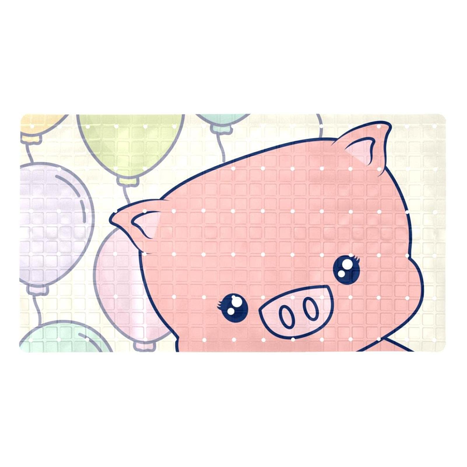 Tapis de baignoire antidérapant à ventouses motif cochon rose pour douche sécurisée