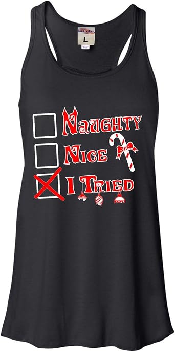 Go All Out Womens Naughty Nice I Tried Funny Christmas Sleeveless Tank Top T-Shirt