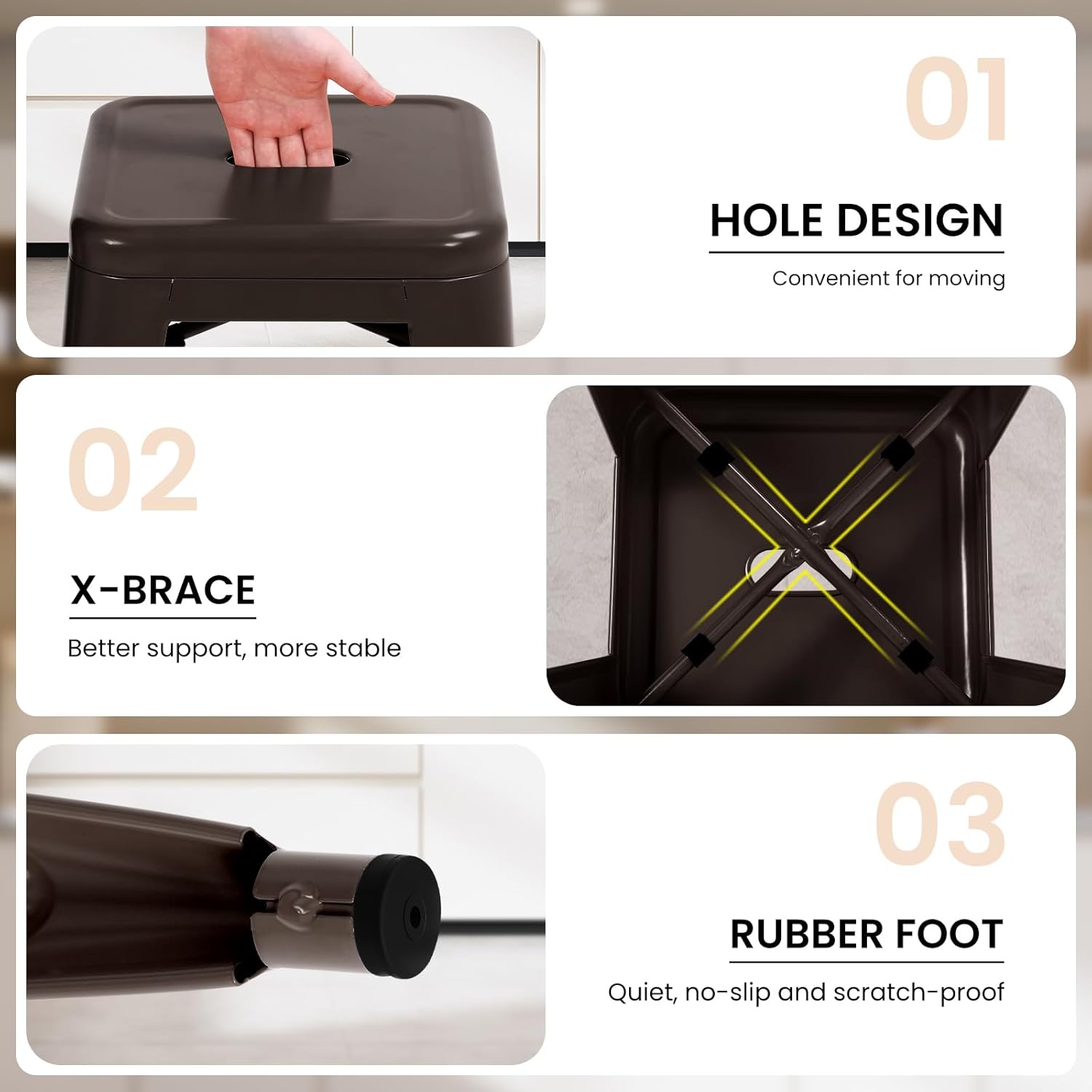 Bar Stools Set of 4, 24 Inches Metal Bar Stools with X-Shaped Reinforced Design, Rubber Footpads & Handling Hole, Stackable Stools for Kitchen, Dining Room, Pub, Bronze