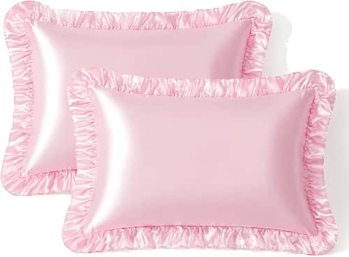 SiinvdaBZX Ruffled Queen Satin Pillowcase Set of 2, Blush Pink