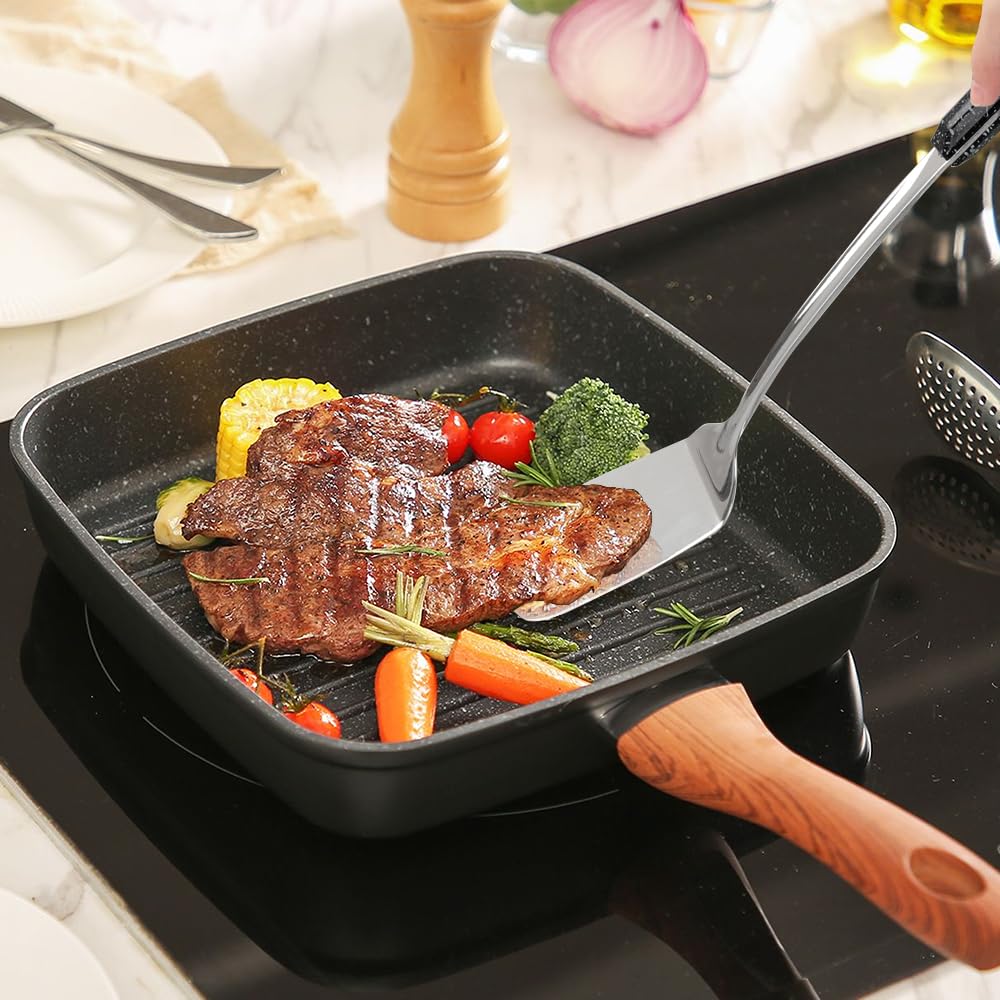 2-teiliges Metallspatel-Set, Küchenutensilien, Kochutensilien, Pfannenwender, Schlitz-Küchenspatel, Edelstahl, Kochutensilien, ideales Kochgeschirr für Fisch, Eier, Pfannkuchen