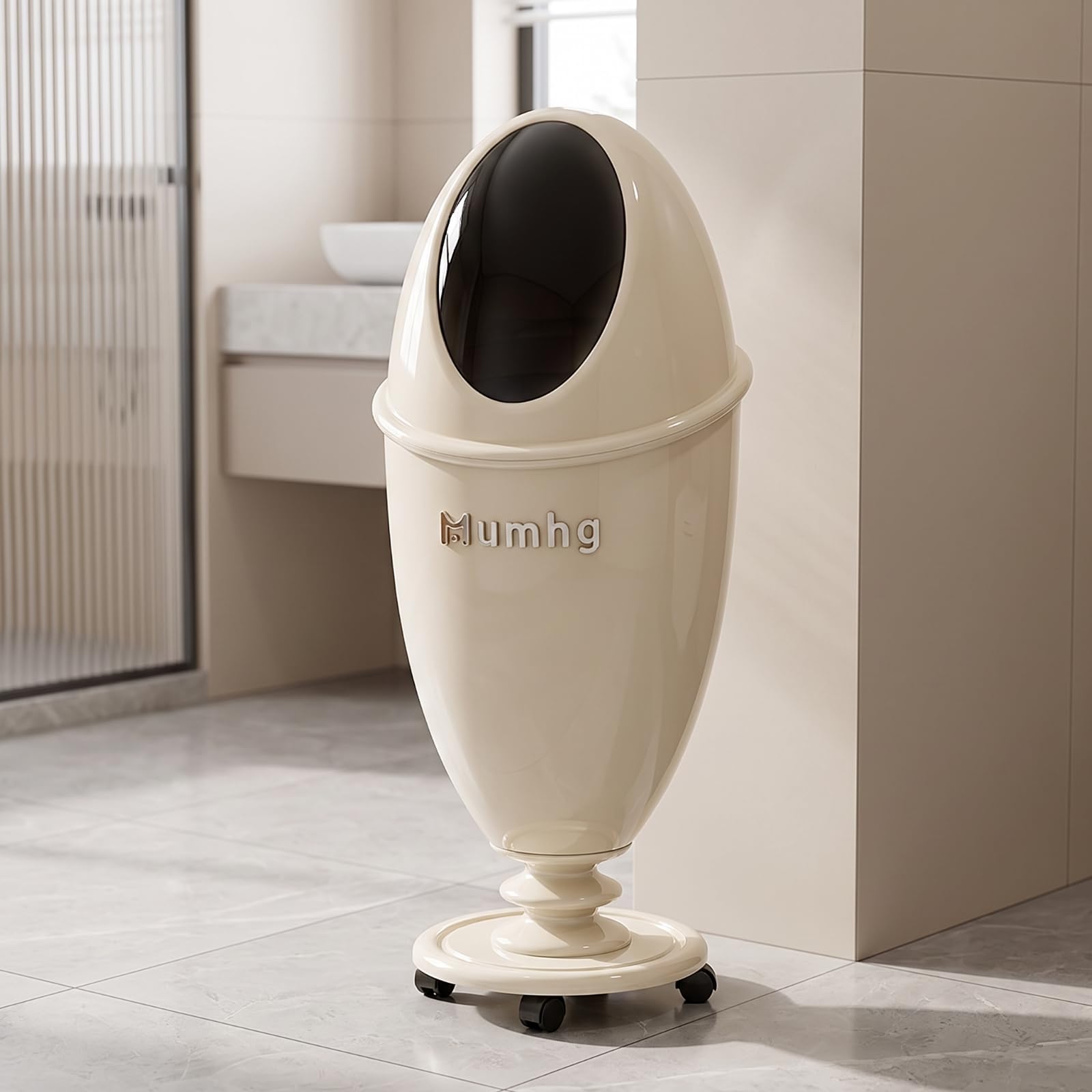 Baoblaze Pattumiera con Coperchio Oscillante | Superficie Brillante Facile da Pulire, Design Verticale Salvaspazio, per, Crema