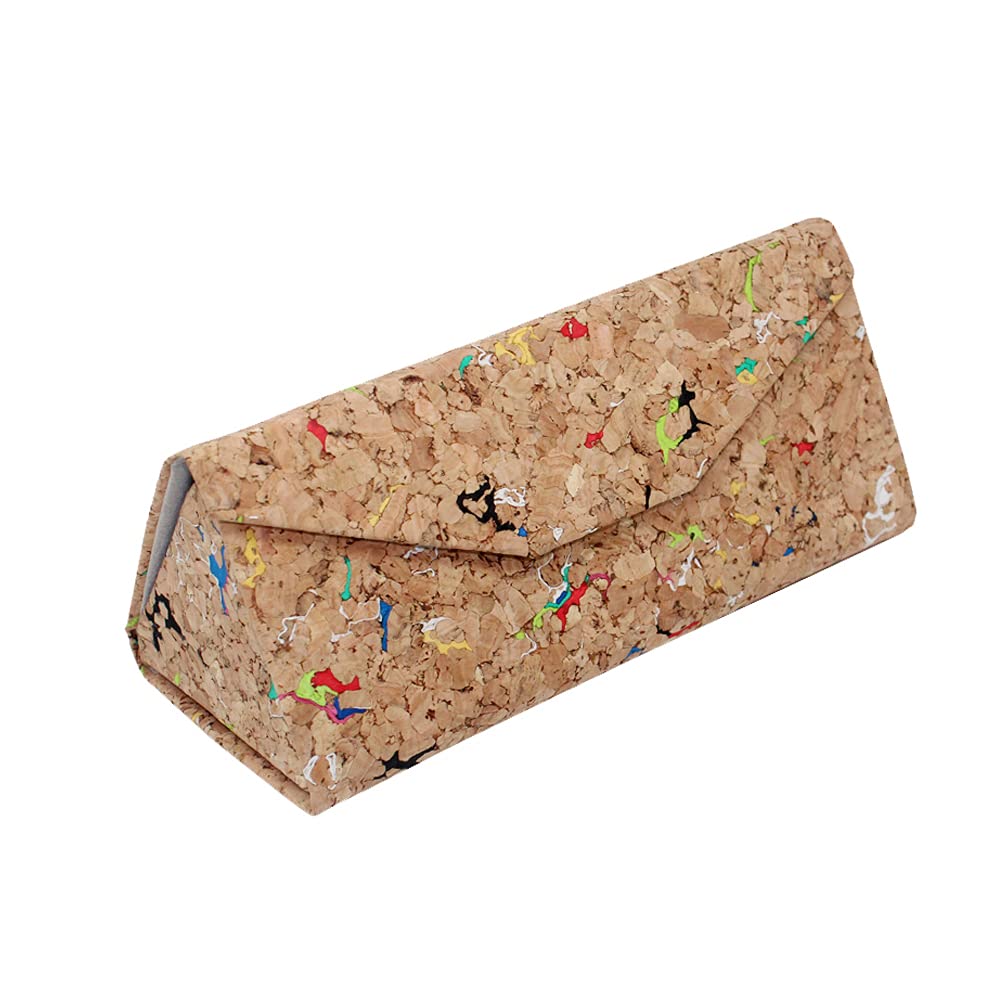 Boshiho Unisex Multicolor Glasses Case, Vegan Cork Eyeglasses Case Hard Foldable Triangle Sunglasses Case For Eyeglass Sunglasses Spectacles Eco-Friendly Vegan Gift (Multicolor)