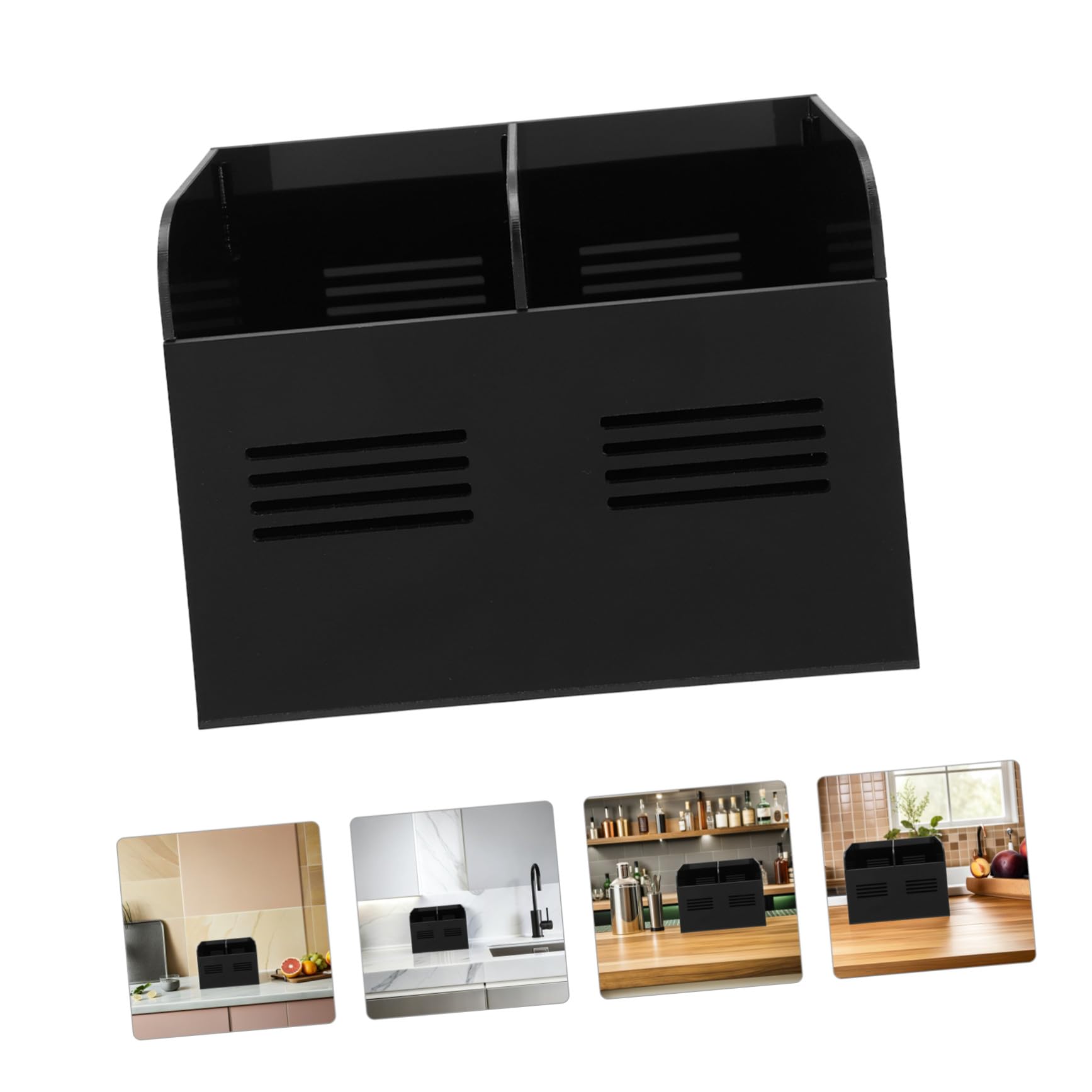 Acryl Strohhalmspender Organizer für Küchentheke Schwarz, Kompakt | Offenes Design mit Leicht zu Reinigender Struktur, Passend für Bambusspieße und Essstäbchen, Platzsparend
