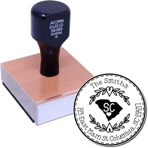 Miniatura 434 de Round State Love - Sello de dirección de devolución para Texas, uso con almohadilla de sello, mango de madera, sello de dirección de Texas