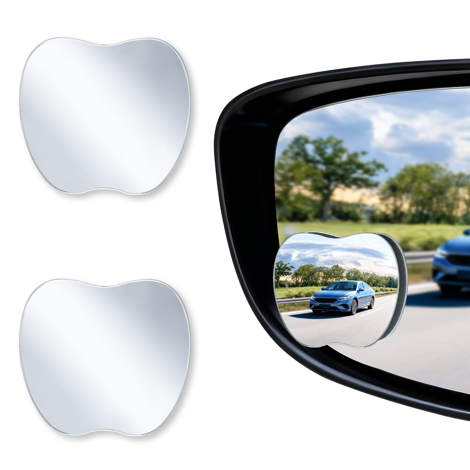 LivTee Blind Spot Mirrors, Apple-Shaped HD Glass Frameless Convex Rear View Mirrors, Wide Angle Adjustable Stick for Side Mirror, Automotive Exterior Accessories for Car, SUV & Trucks, Pack of 2 Apple Pack of 2