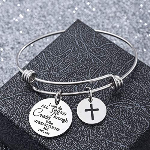 Bible Verse Bangle Bracelet Cross Charm Confirmation Bracelet Scripture Jewelry3