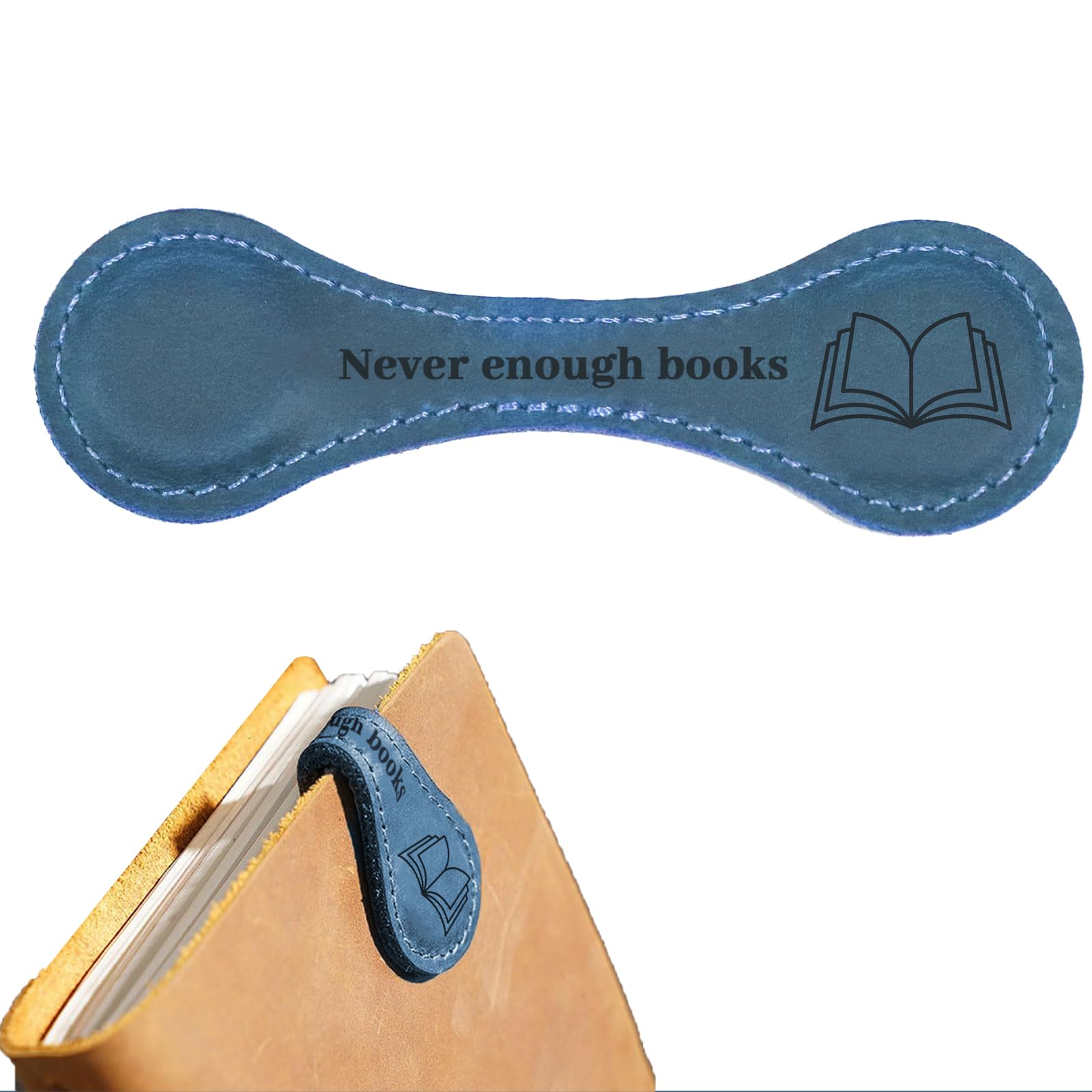 Ruzister Marcapáginas magnético de cuero personalizado, estilo vintage con texto motivador, clip para marcadores, regalo azul