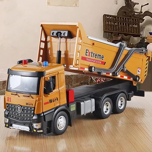 Miniatura 6 de Camión volquete para niños, camiones de construcción de metal fundido a presión, juguetes de construcción con sonidos y luces simulados, camión