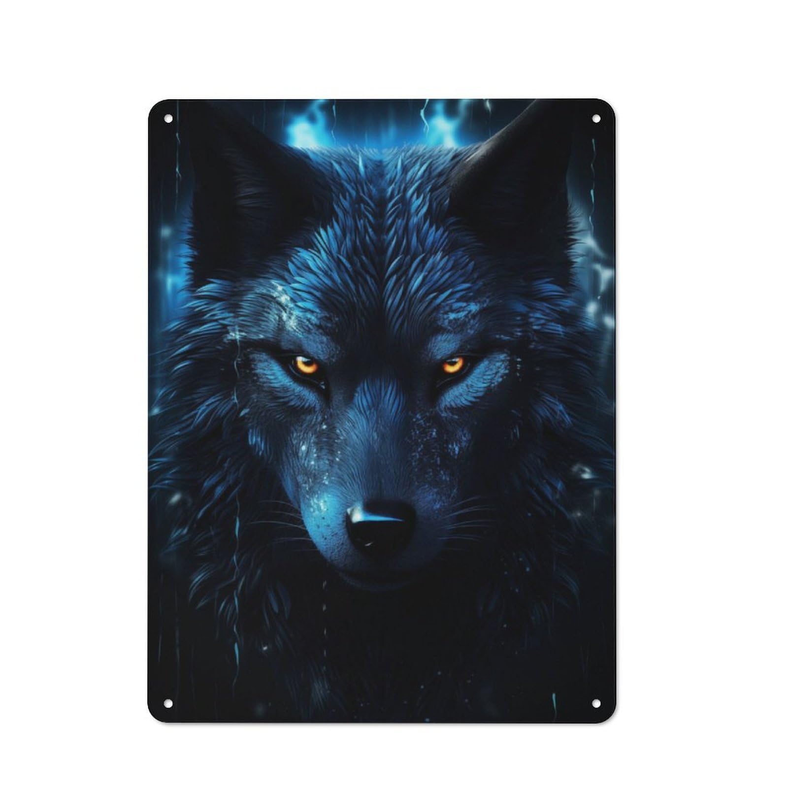 Junmoney Black Wolf Metal Plaque 40X30cm With For Pub Or Café, Rustic Decor, For Garage, Workshop And Man Cave Decoration
