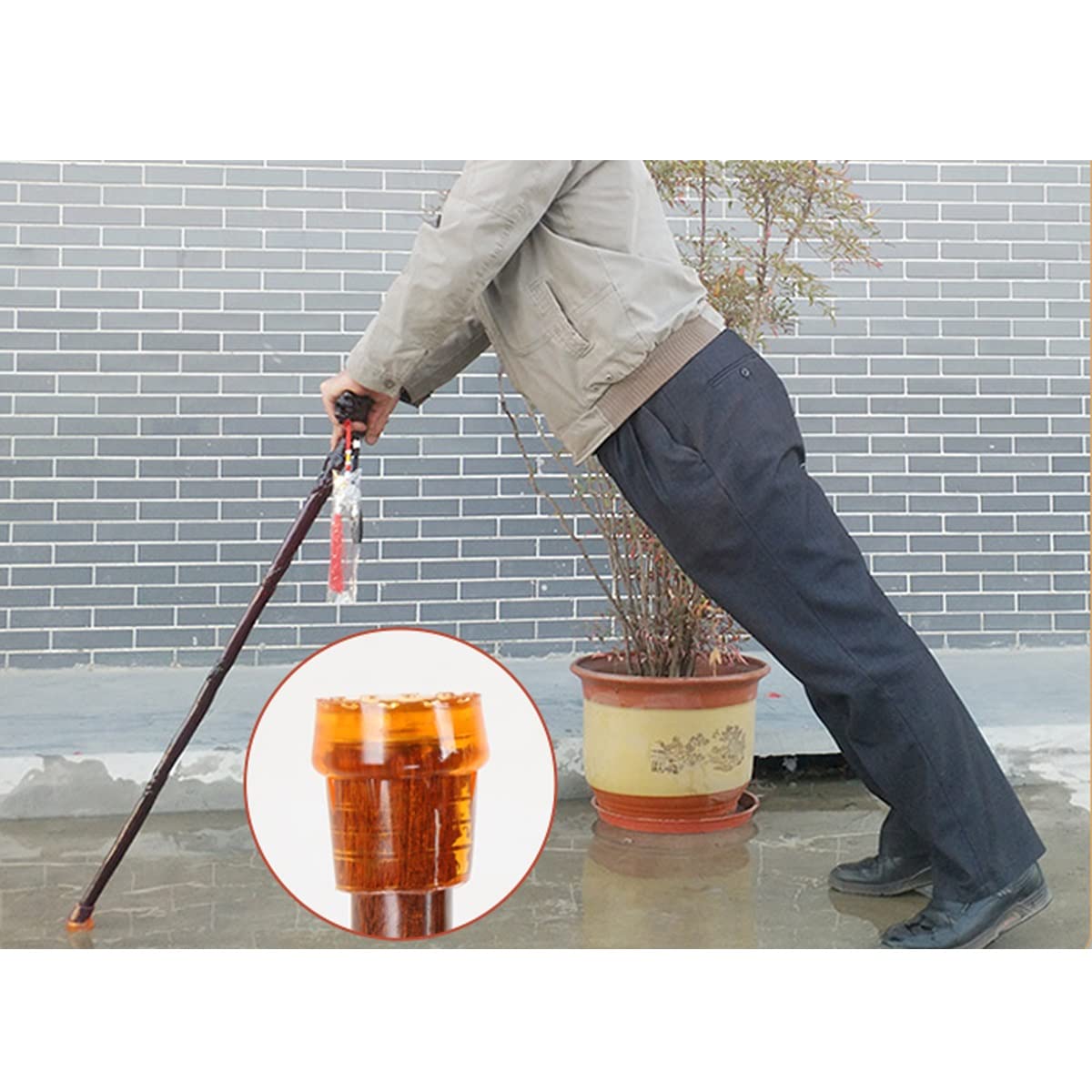 Bastón para Personas Mayores, bastón de Madera, Bastones tallados de Madera Maciza, con Colgantes de Calabaza, para Personas Mayores, Personas Mayores y discapacitados, Hombres, Mujeres