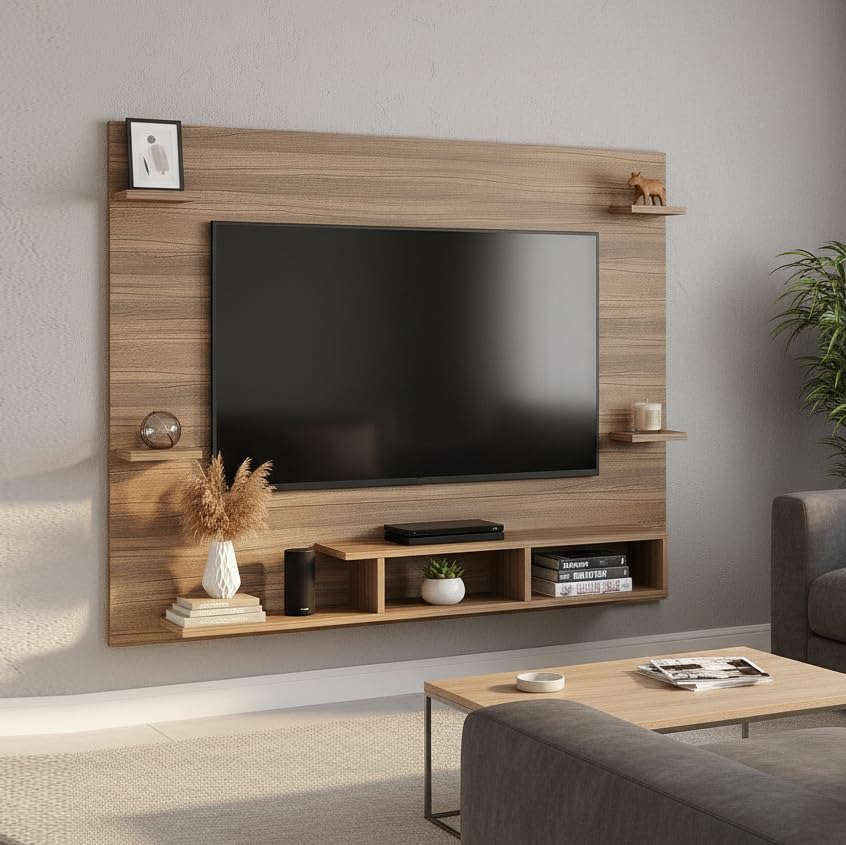 Image of FURNEASER Harrison Wall Mount TV Cabinet for Living Room | TV Unit with Back Panel, Set Top Box Stand & Display Shelves | Modern TV Rack & Entertainment Unit for 32 to 43 Inch TV (Exotic Teak)