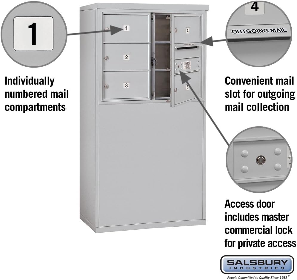 Salsbury Industries 3906D-05AFP Standing Horizontal Mailbox, Aluminum