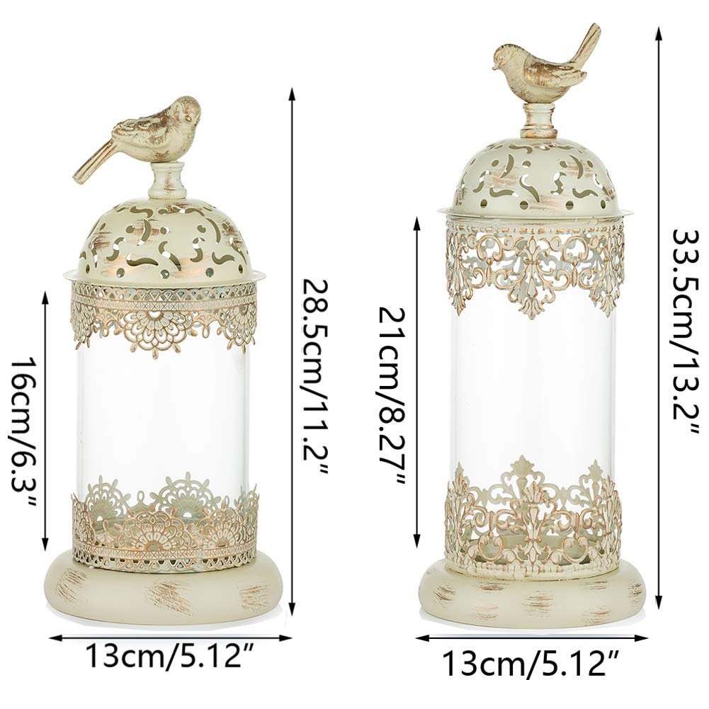 Nuptio Vintage Wrought Iron Pillar Candle Holders - Set Of 2, Moroccan Style Hurricane Candle Stands For Mantle, Table & Wedding Decor
