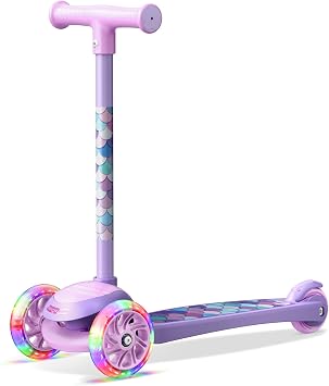 3 Wheel Scooter for Kids, Smooth Light Up LED Front Wheels, Wide Anti Slip Deck, Rear Foot Brake, Easy Lean to Steer Maneuvering, Indoor & Outdoor Ride On Toys for Ages 2 Up,