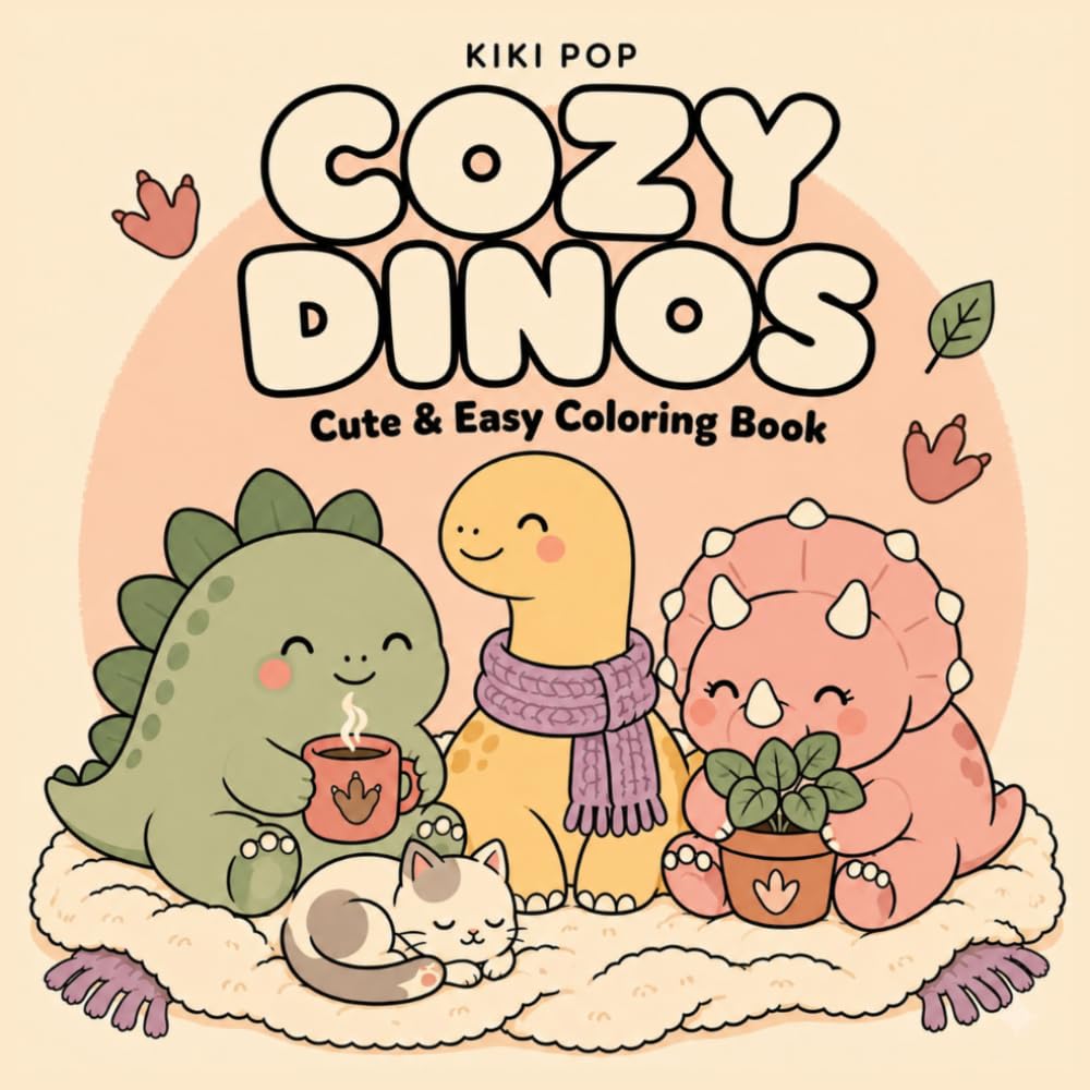 Cozy Dinos: A Cute and Easy Dinosaur Coloring Book with Bold Simple Adorable Kawaii Designs for Stress Relief and Relaxation for Adults Teens and Kids (Bold & Easy Coloring Books)