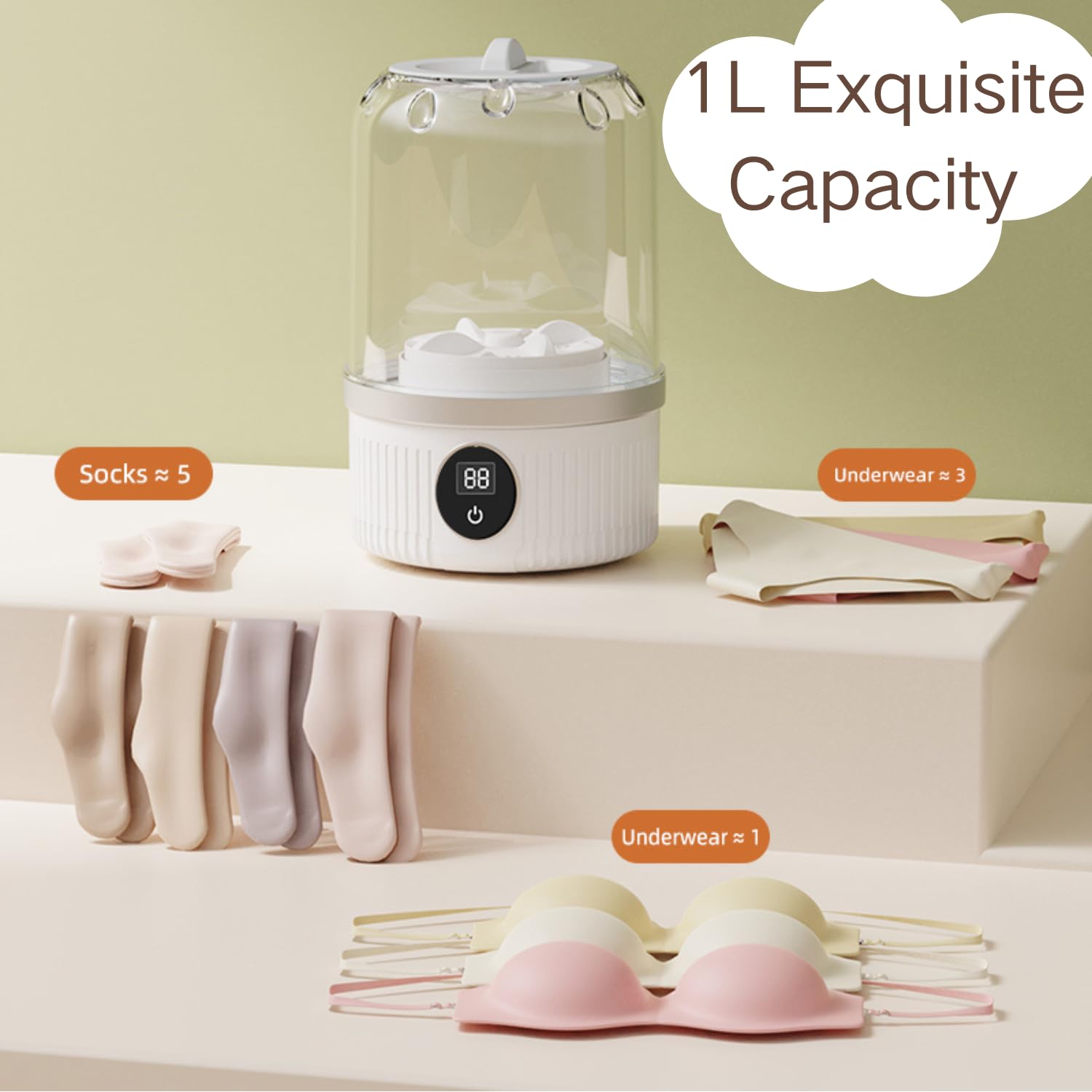Mini lavadora portátil para ropa interior, calcetines, ropa de bebé, lavadora compacta inalámbrica recargable para pequeñas cargas, viajes y uso en el dormitorio, máquina de lavandería con carga USB 5