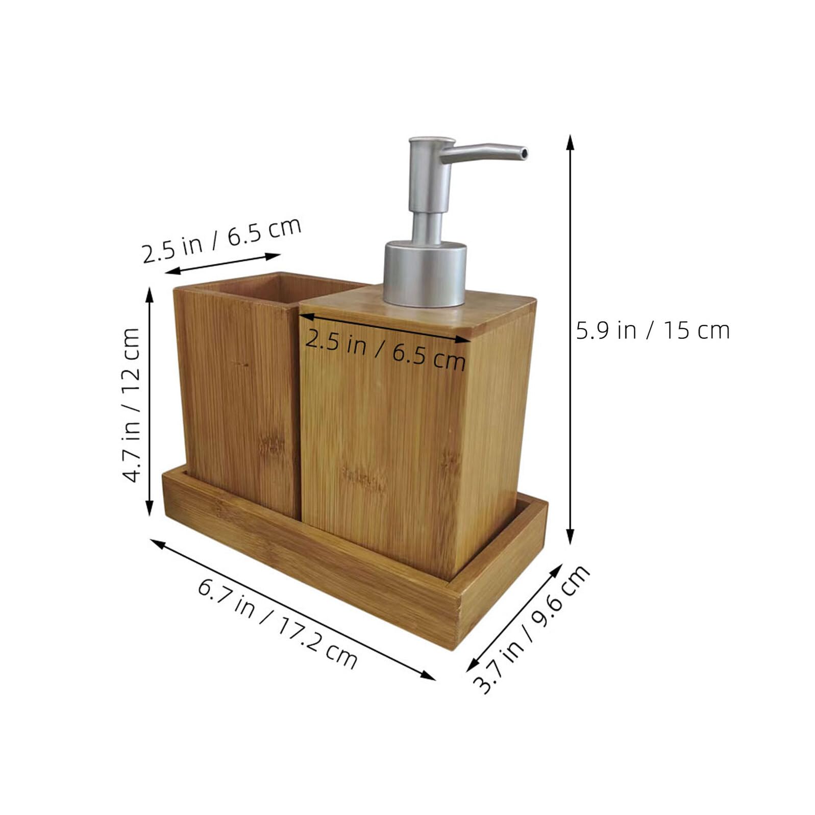 Uonlytech Set Accessori Bagno in Bambù Dispenser di Sapone Ricaricabile e Bicchiere Porta Spazzolino per Uso Domestico in Bagno Elegante e Funzionale