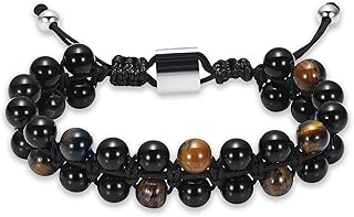 VCCWYQK Triple Protection Bracelet, Genuine Tigers Eye Urn Bracelet Men Women, Cremation Jewelry Urn Bracelet for Ashes, Stainless Steel, no gemstone